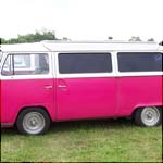 Hot Pink and white VW Type 2 T2 Bay Window