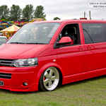 Red VW T5 on Rotiform Wheels AT52LOW