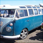 Blue and white VW Type 2 Split Screen Samba 'Sambasaurus'
