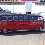Red and black VW Type 2 Split Screen Stretched Limo JSU588