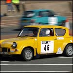 Car 46 - P Sharples and A Swallow - Yellow Ford Anglia ACB515B