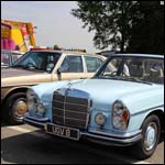 Blue Mercedes Benz 280SE 3.5 UGV8 at the Silverstone Classic 201