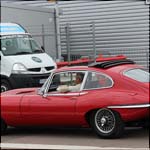 Red Jaguar E-Type WLK241G at the Silverstone Classic 2013